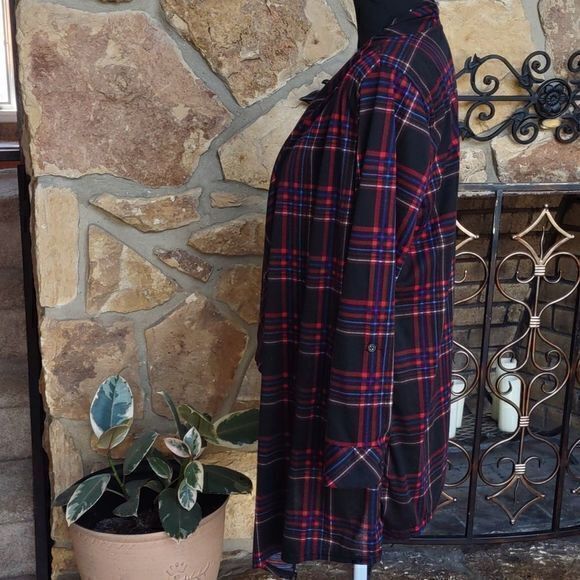 New York Laundry Lightweight Open Drape Front Long Plaid‎ Long Sleeve Top Sz XL - Picture 3 of 14